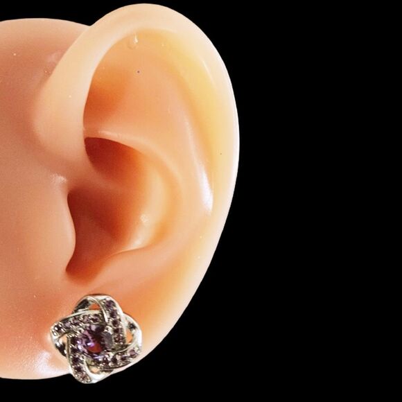 Amethyst  Stud Push Back Earrings on 925 Sterling Silver - Picture 5 of 11